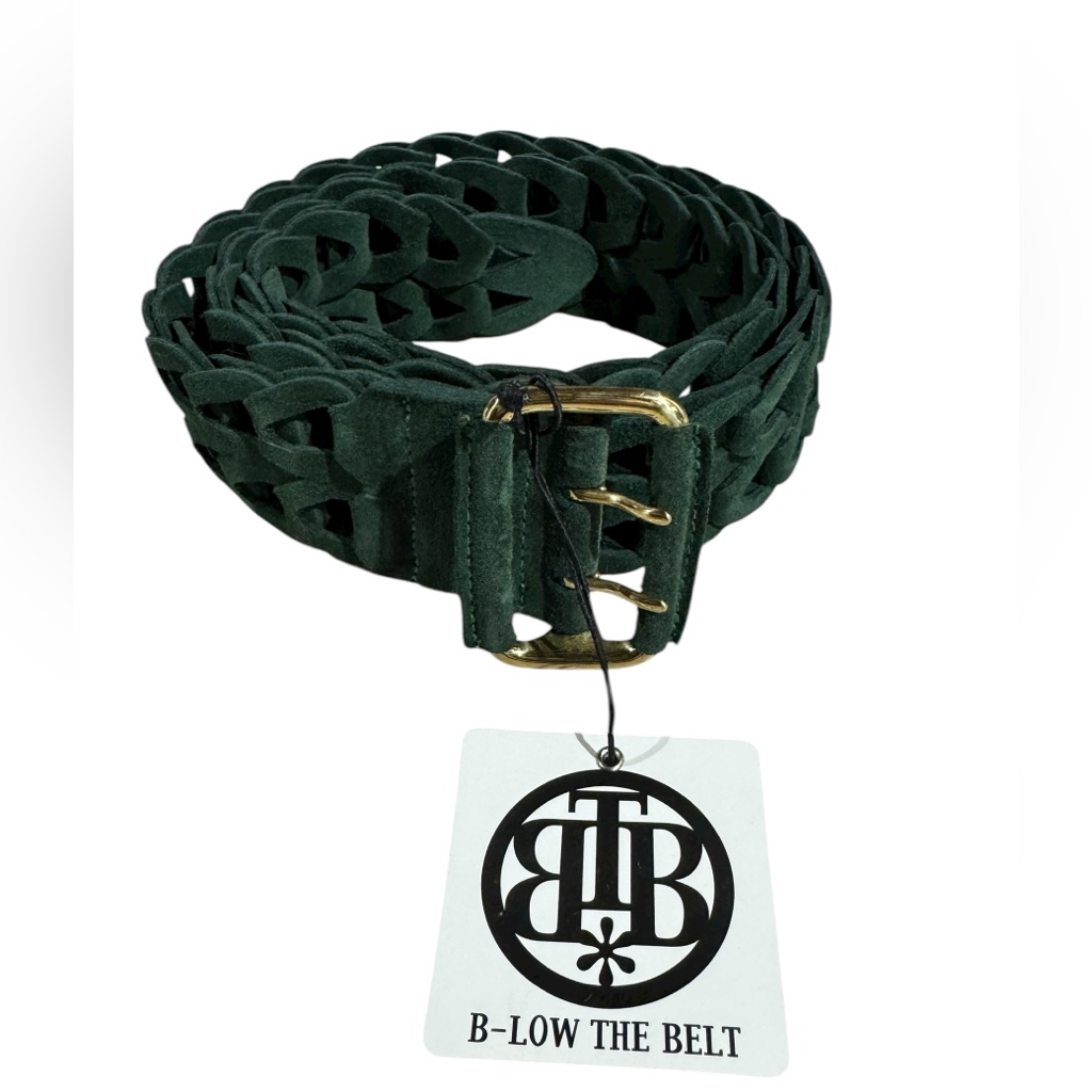 B-Low The Belt Woven Leather Belt Green Gold Designer Nwt Emerald Green